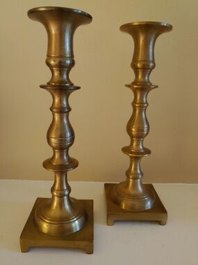 Heavyweight Solid Brass Candlesticks - 9 1/2" tall